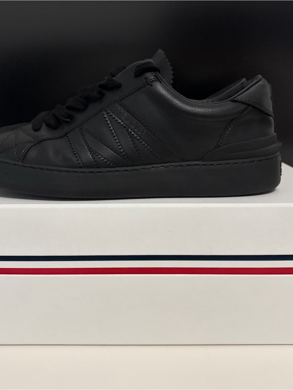 Moncler All-Black Leather Low-Top Sneakers